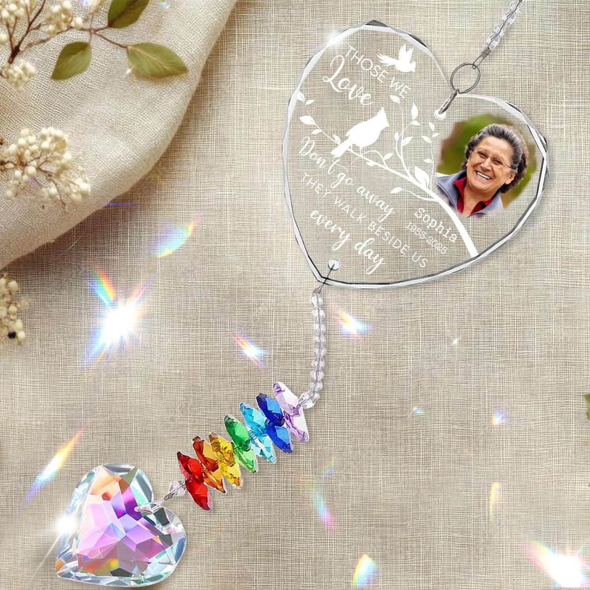 Personalized Memorial Crystal Suncatcher, Memorial Gifts For Loss Of Dad, Remembrance Crystals Ornament, Grieving Gifts For Loss Of Mom