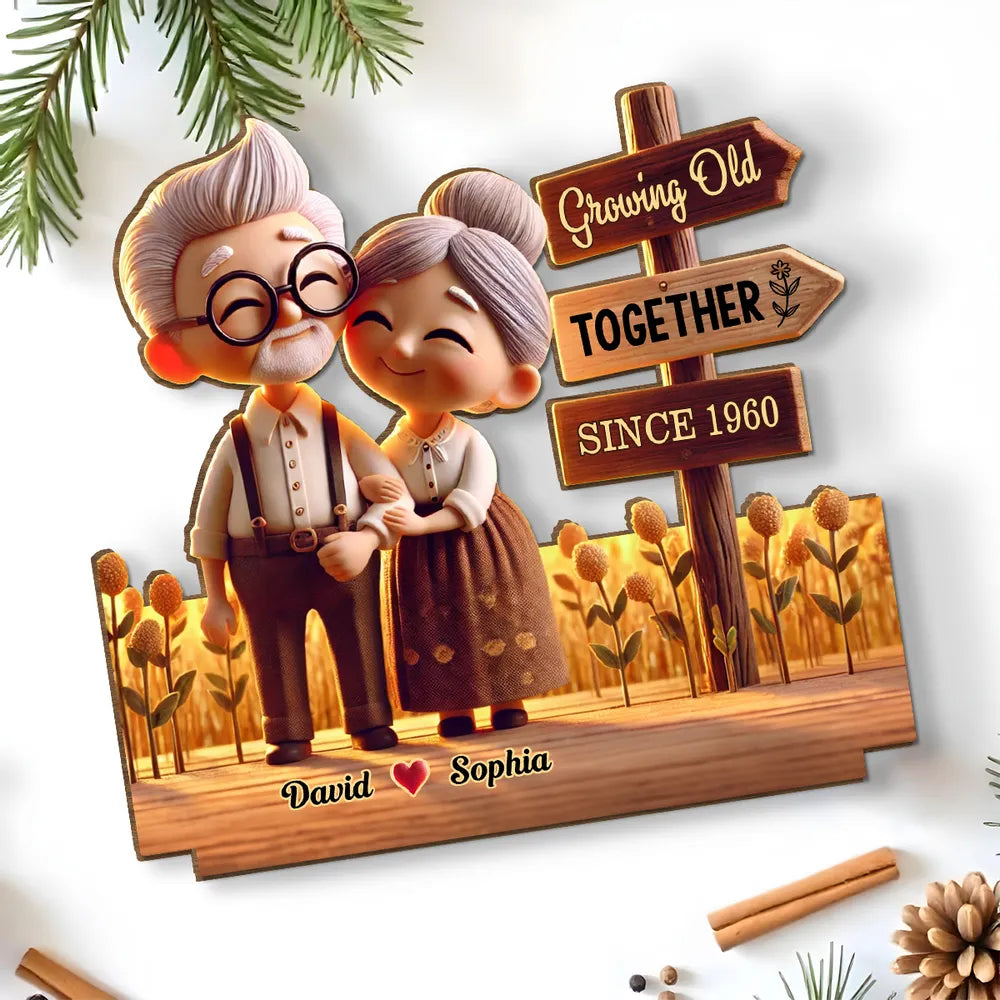 Timeless Love Old Couple - Personalized Wooden Plaque - Valentine's Day Gift, Anniversary Gift For Couple
