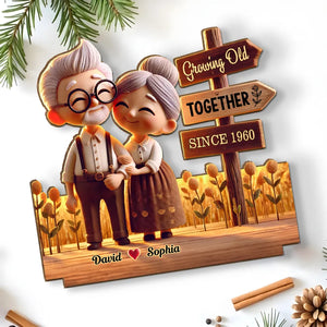 Timeless Love Old Couple - Personalized Wooden Plaque - Valentine's Day Gift, Anniversary Gift For Couple
