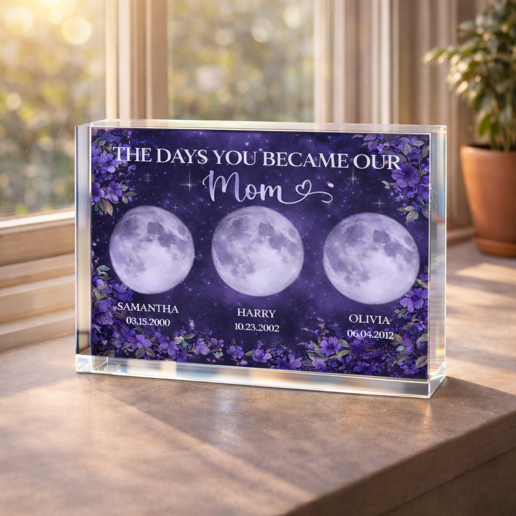 Purple Flowers Custom Birth Moon Phase - Personalized Acrylic Plaque - Mother's Day Gift For Mom, Grandma