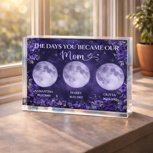 Purple Flowers Custom Birth Moon Phase - Personalized Acrylic Plaque - Mother's Day Gift For Mom, Grandma