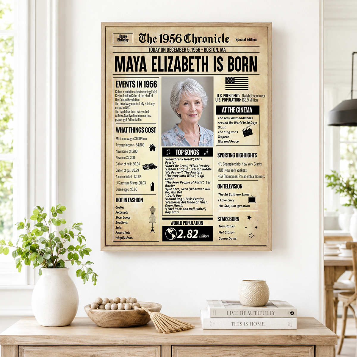 The 1956 Chronicle - 70th Birthday Poster for Parents Grandparents Family