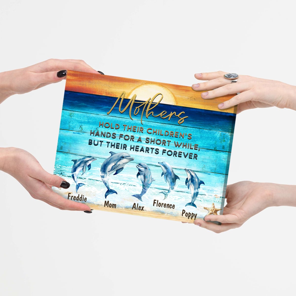 Mother's Day Gift Custom Beach Sea Dolphins Name Canvas