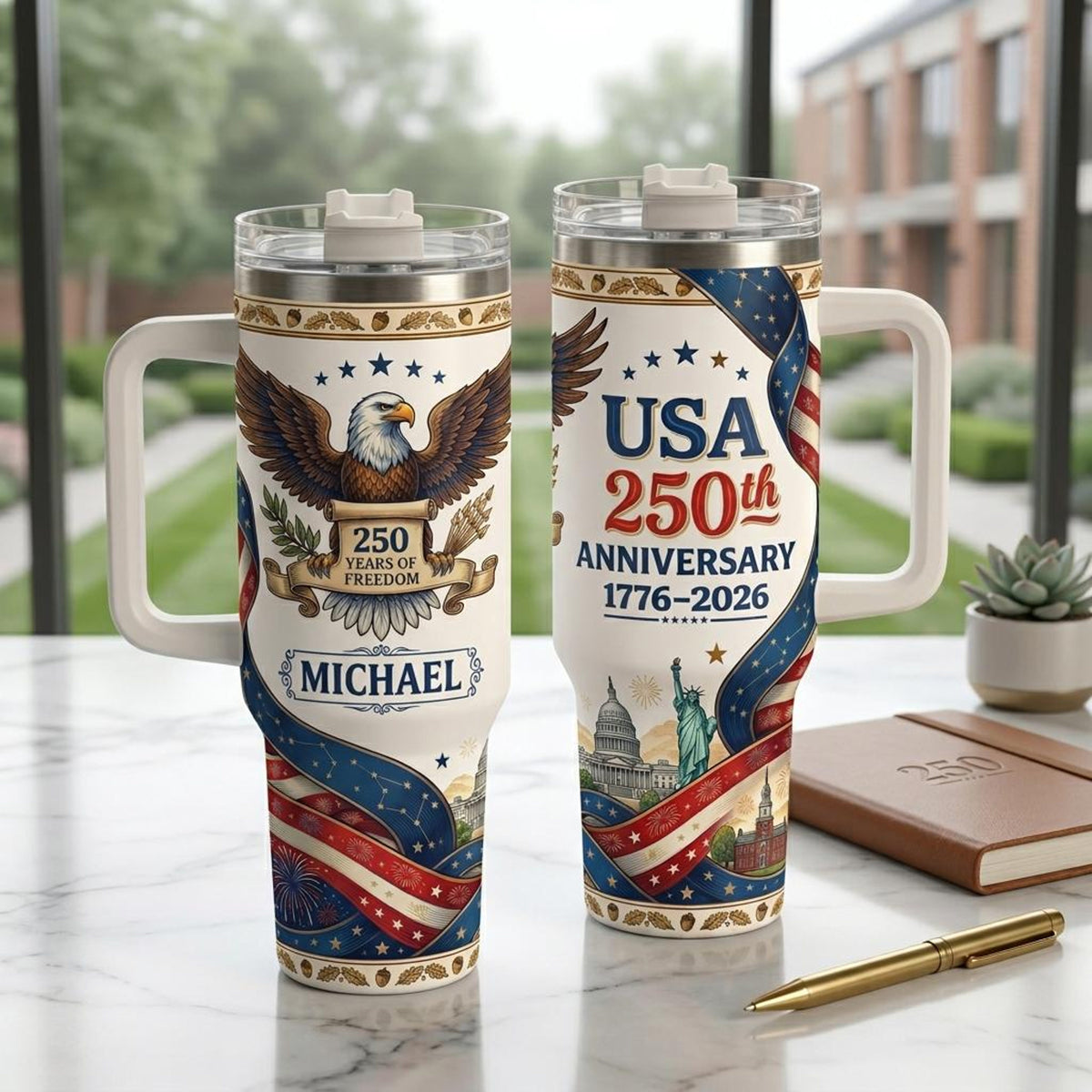 Personalized USA 250th Anniversary Tumbler, Custom Name 1776 2026 Cup, Patriotic Fourth of July Gift