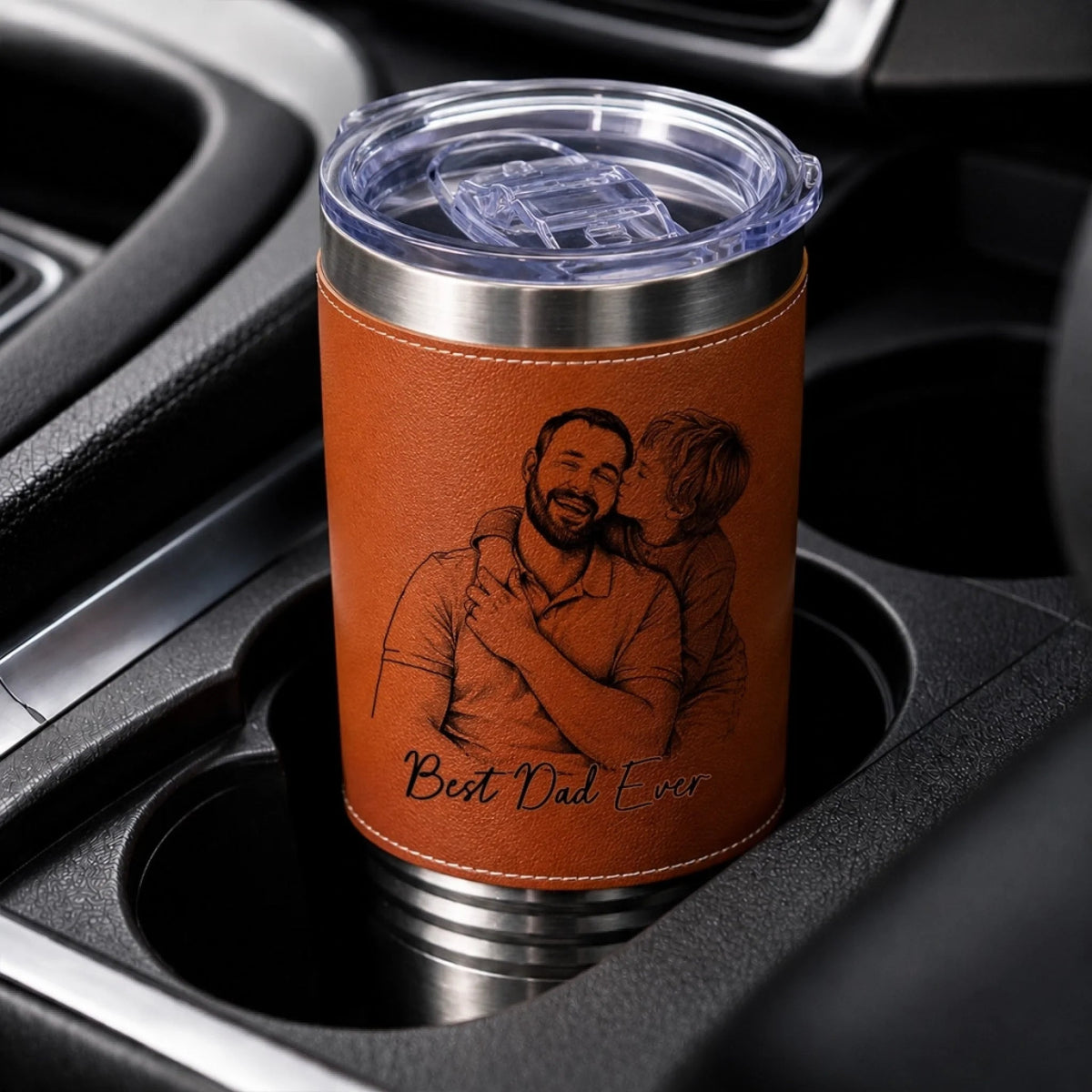 Best Dad Ever - Personalized Leather Tumbler - Gift For Dad, Grandpa, Father's Day Gift