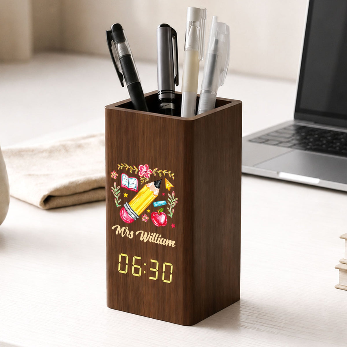 Teacher Appreciation - Personalized Pen Holder With Clock - Gift For Teacher, Back To School Gift