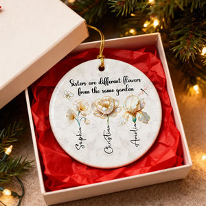 3D Pearl Effect Birth Flowers Sisters From The Same Garden - Personalized Ornament - Christmas Gift For Sisters, Besties