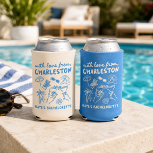 With Love From Charleston Bachelorette Can Cooler - Custom Beach Bachelorette Party Favors - Personalized Cozies in Regular and Slim Size