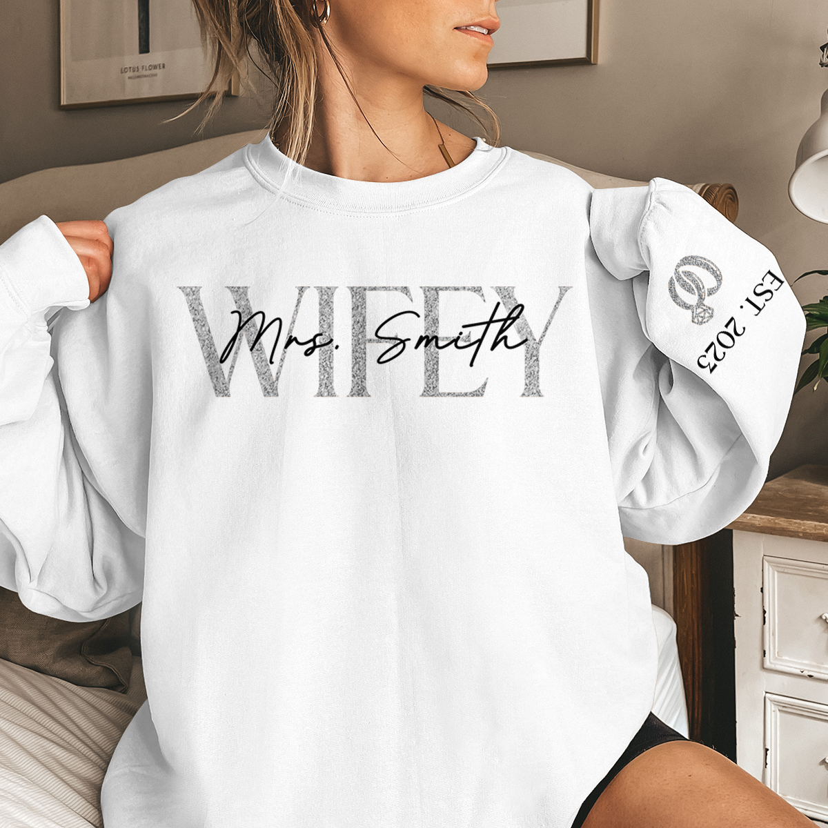 The Love Of My Life My Wifey - Personalized Shirt With Design On Sleeve - Gift For Wife, Anniversary Gift
