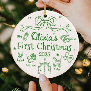 Personalized Baby First Christmas 2025 Ornament, Custom Baby Birth Stats Ornament, Baby Name Bow Ornament, New Baby Gift, Baby Newborn Gift