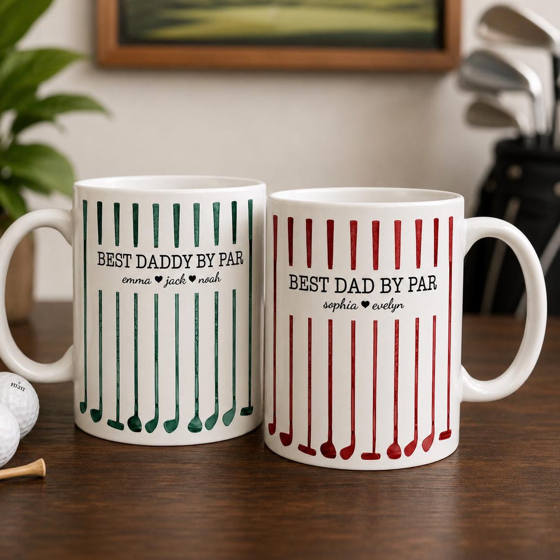 Personalized Best Dad Py Par Coffee Mug, Father's Day Gift For Dad Grandpa, Custom Kids Names Coffee Cup, Golfer Dad Gift from Daughter Son