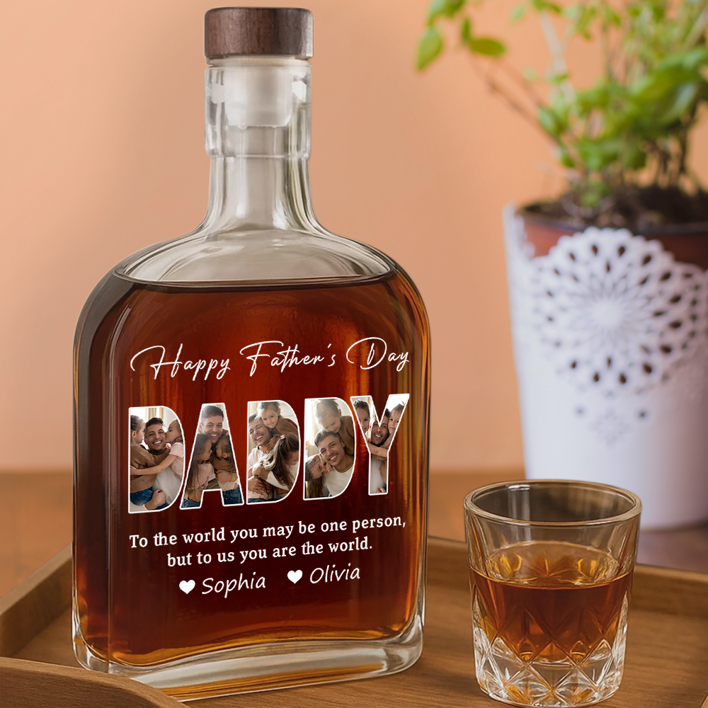 Custom Photo Happy Father's Day Family - Personalized Whiskey Bottle - Gift For Dad, Papa, Father's Day Gift