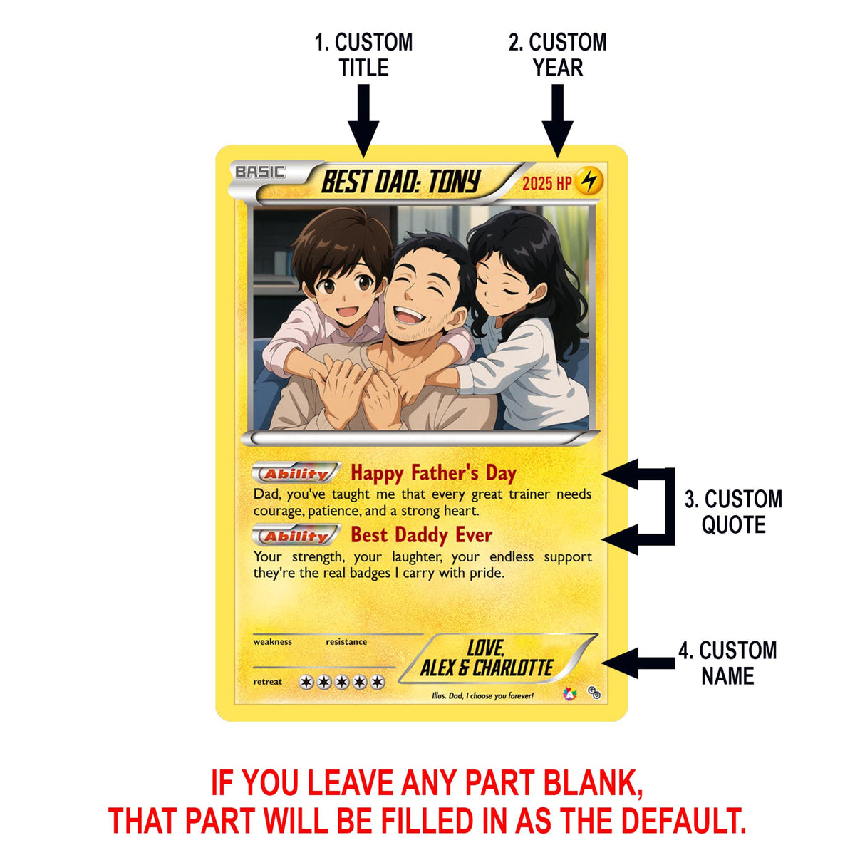 Personalized Father's Day Card, Custom Photo Best Dad Card, Gift For Dad, Custom Photo Anime Style Father's Day Gift