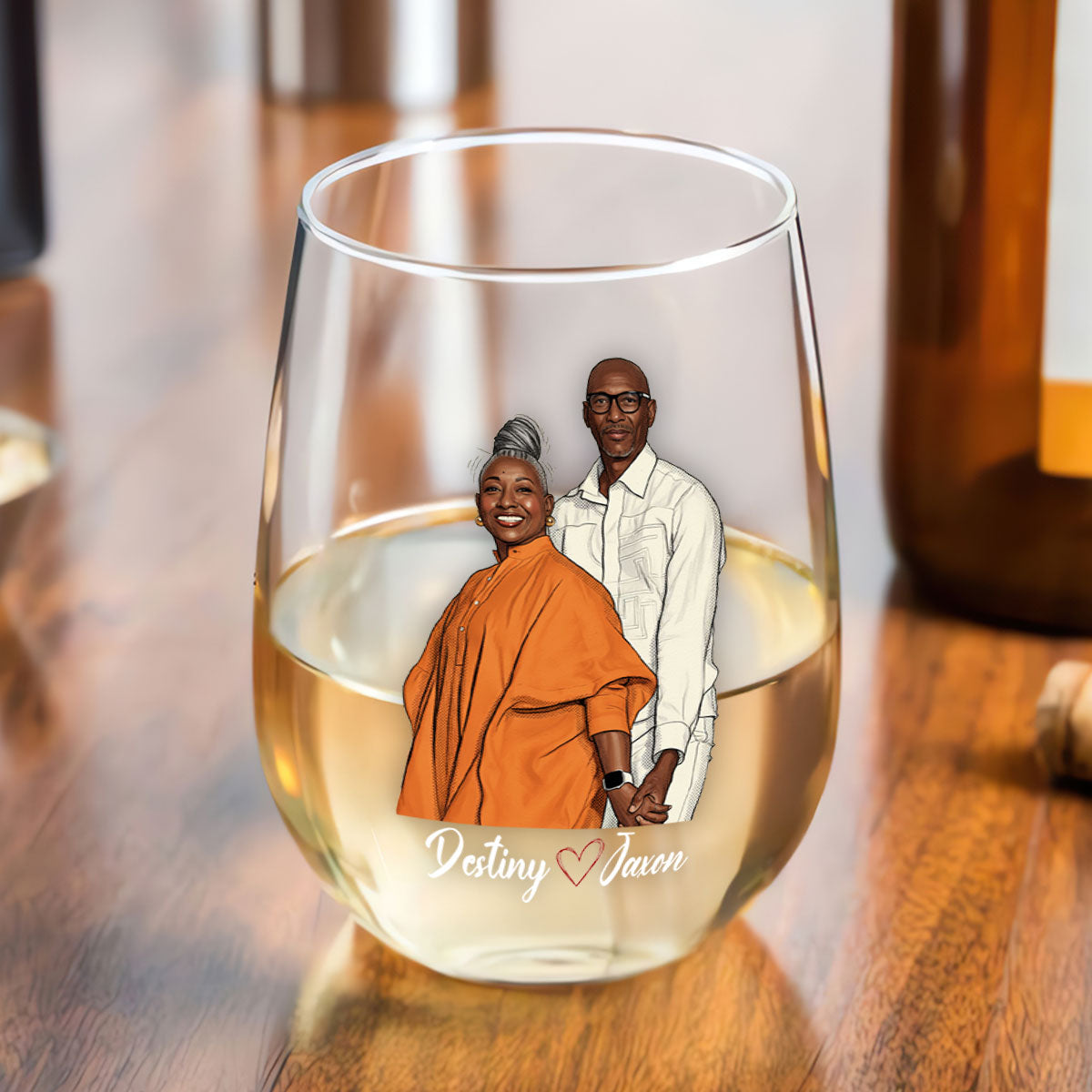 Drunk In Love Together Forever Custom Photo - Personalized Wine Glass - Anniversary Gift, Valentine's Day Gift For Couple