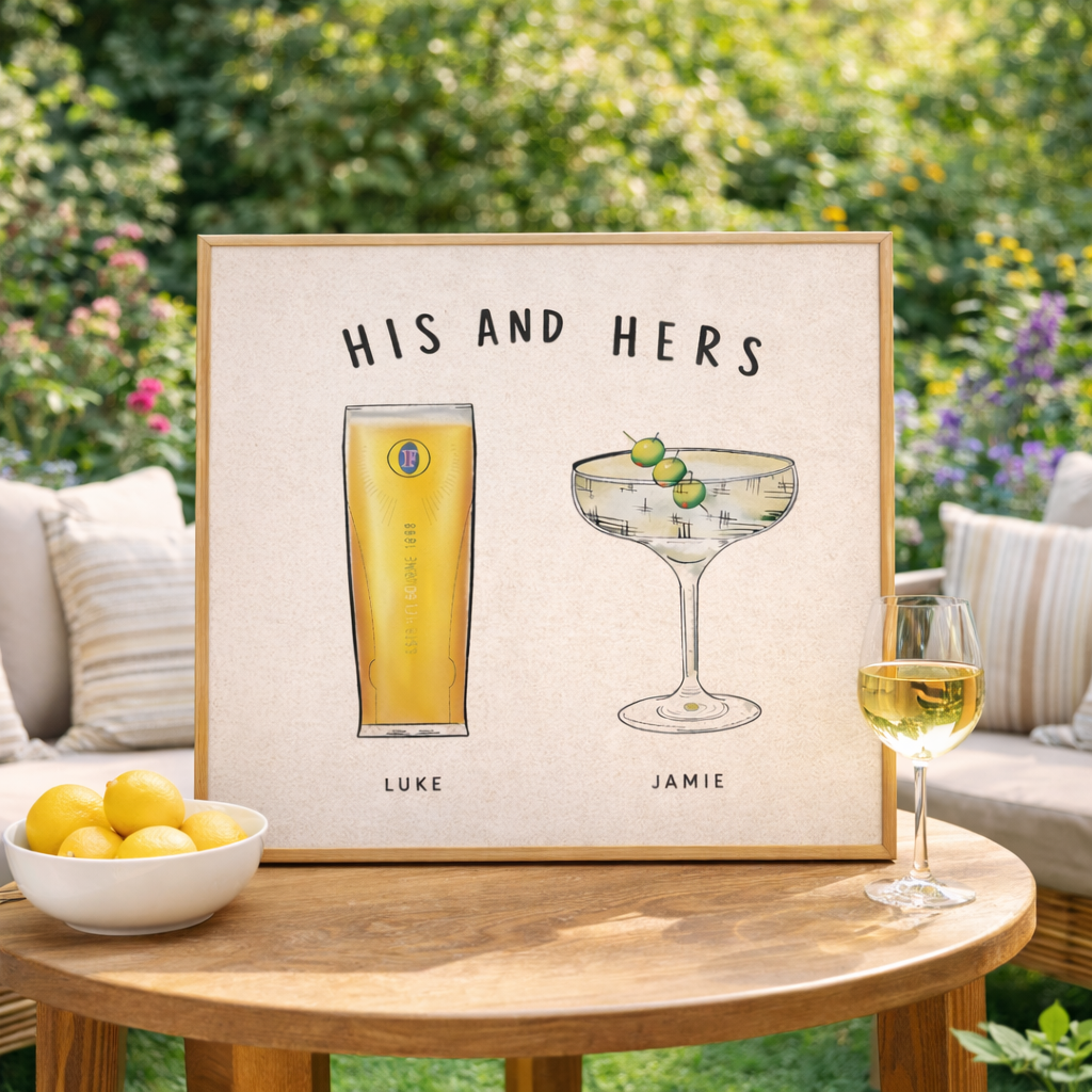 Custom Couple Drinks Print, Personalized Bar Cart Decor, Drink Sign Gift For Couple