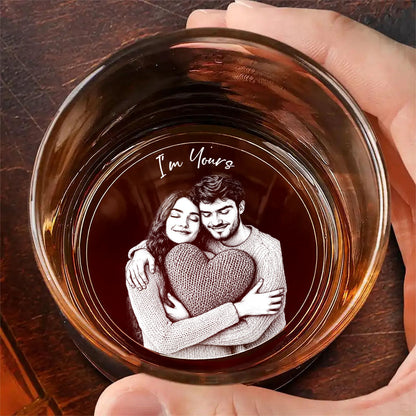 Custom Photo Pencil Sketch Anniversary Couple Portrait - Personalized Engraved Whiskey Glass