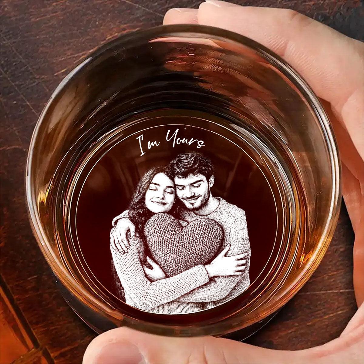 Custom Photo Pencil Sketch Anniversary Couple Portrait - Personalized Engraved Whiskey Glass