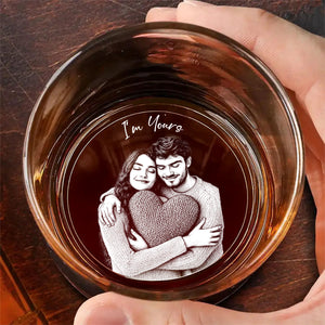 Custom Photo Pencil Sketch Anniversary Couple Portrait - Personalized Engraved Whiskey Glass