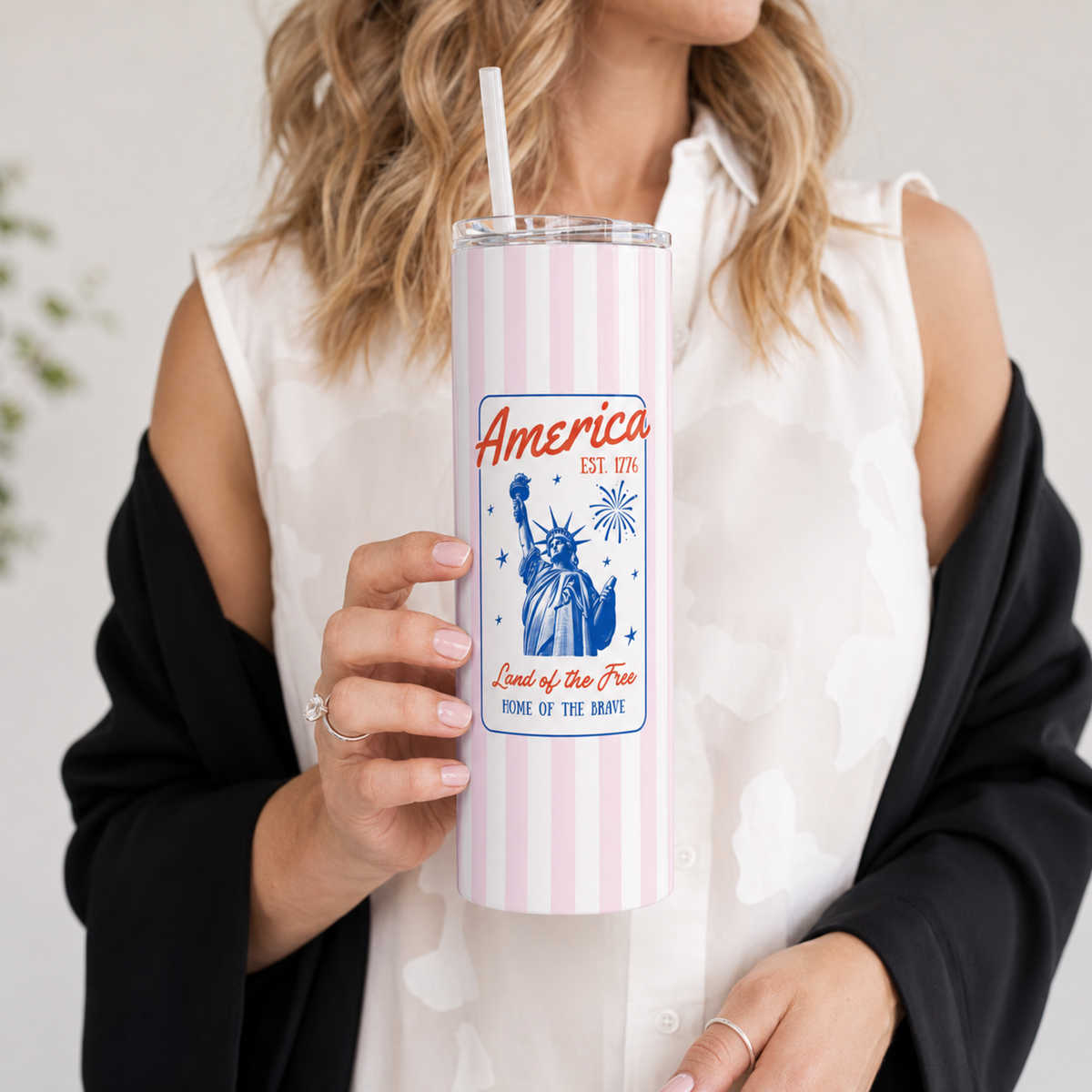 Custom Patriotic America Tumbler Personalized 4th of July USA Cup, Matching Family Reunion Gift, Girls Trip Tumbler, Stainless Steel Cup