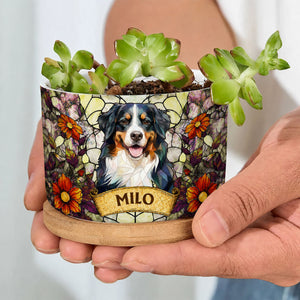 Custom Pet Portrait Stained Glass Style Pet Loss Gift For Pet Owners - Personalized Plant Pot