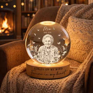 Custom Mom Memorial Crystal Ball Night Light, Engraved Photo Light Night, Loss of Mother Gift, Always On My Mind, Mothers Day Gift for Mom