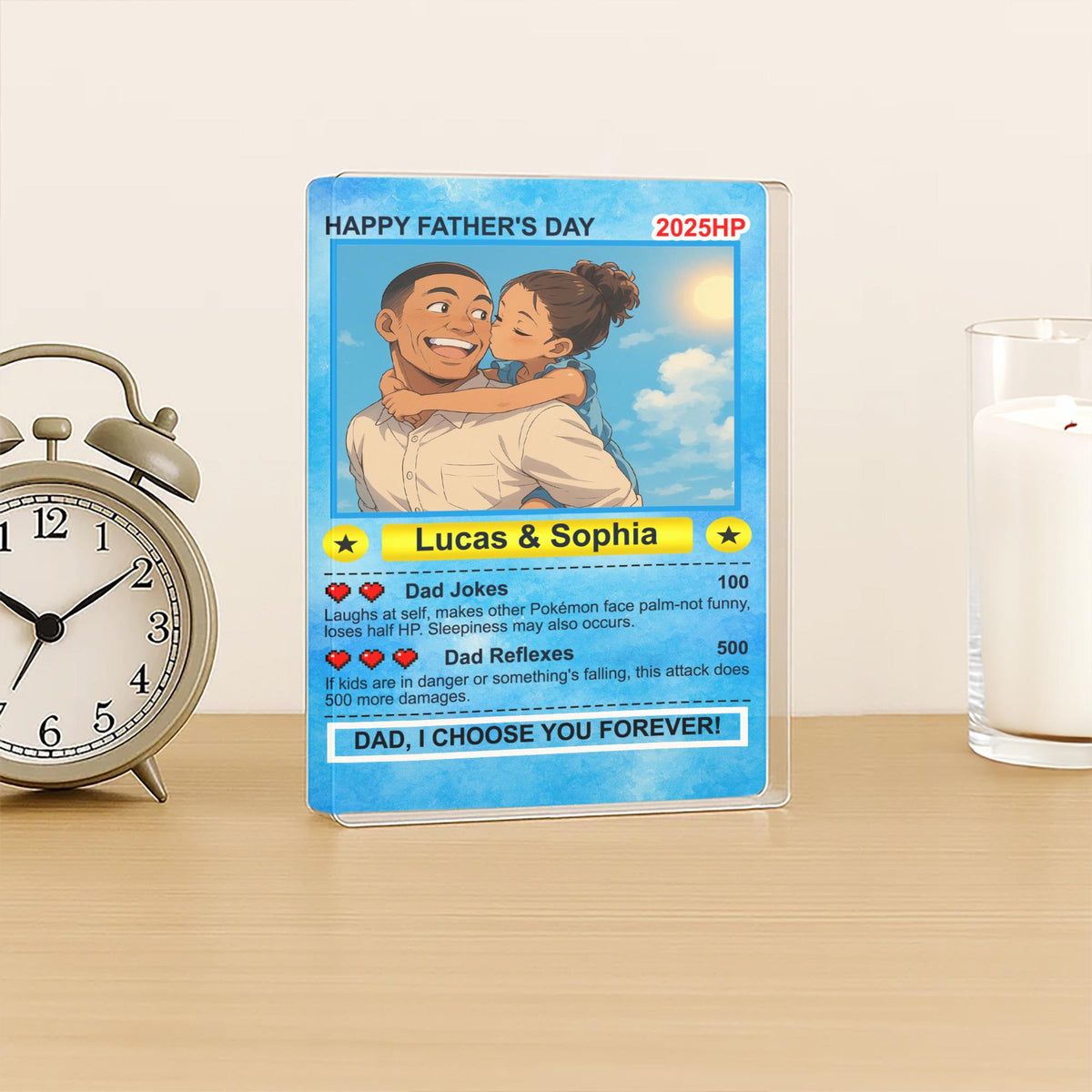 Personalized Anime Acrylic Block for Dad, Father's Day Gift, Custom Trading Card Style Photo Gift from Kids or Wife