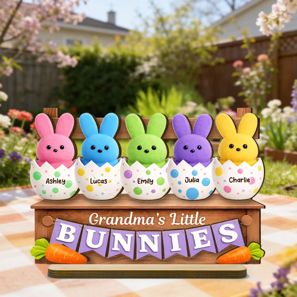 Grandma Little's Bunnies - Personalized 2-Layered Wooden Plaque - Easter Decor for Grandma