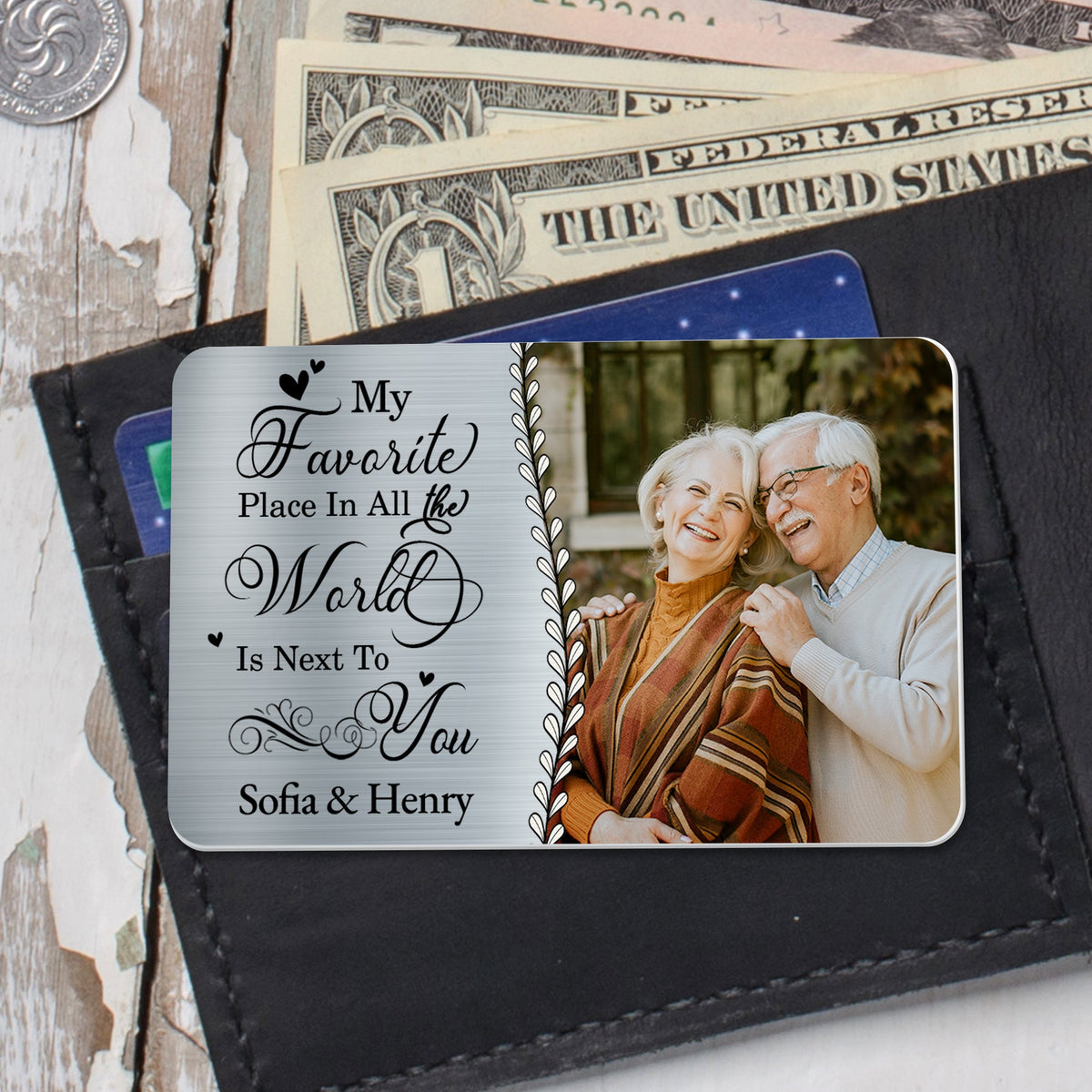 My Favorite Place In All The World - Personalized Wallet Insert Card - Valentine's Day Gift For Couple