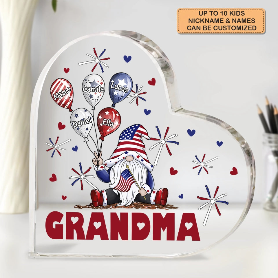 July Brings Joy And Happiness - Personalized Heart Shaped Acrylic Plaque - Patriotic Gift For Mom Grandma