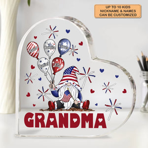 July Brings Joy And Happiness - Personalized Heart Shaped Acrylic Plaque - Patriotic Gift For Mom Grandma