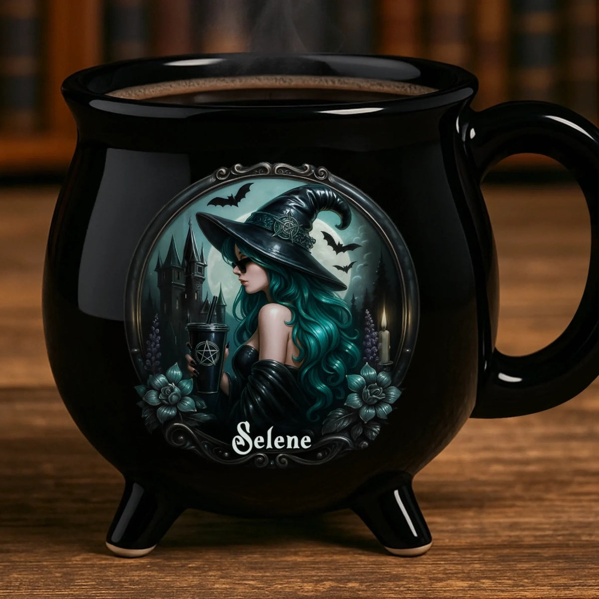 Mystic Witch Vibes - Personalized Halloween Black Ceramic Witch Mug - Halloween Gift For Family, Sisters, Friends, Siblings