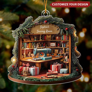Her Sewing Room, Embroidery Room, Personalized Acrylic Christmas Ornament, Gift For Sewing Lovers