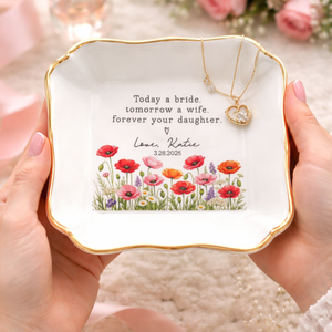 Personalized Mother of The Bride Jewelry Dish, Today a Bride Tomorrow a Wife, Ceramic Trinket Tray Gift for Daughter, Birthday Ring Dish