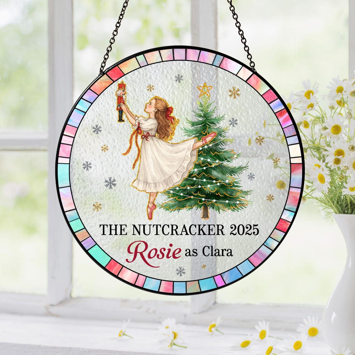 Personalized Nutcracker Stained Glass Suncatcher Ornament, Nutcracker Ballerina Ballet Dancer Gift, Nutcracker Daughter Christmas Gift