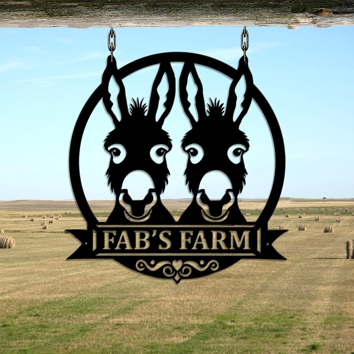 Custom Donkey Metal Sign, Personalized Donkeys Farm Sign, Donkey Metal Wall Art, Donkey Family Name Sign, Farmer Gifts Farmhouse Decor