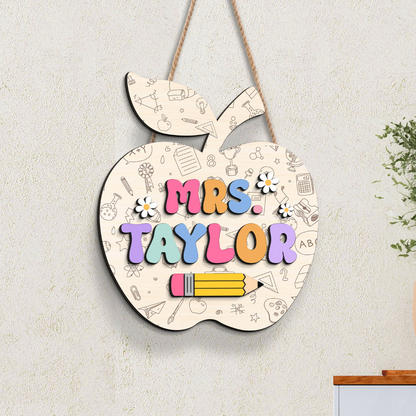 Personalized Teacher Gifts, Teacher Apple Shape Gifts, Teacher Door Hanger, Custom Teacher Sign, Teacher Welcome Sign, Teacher Door Decor