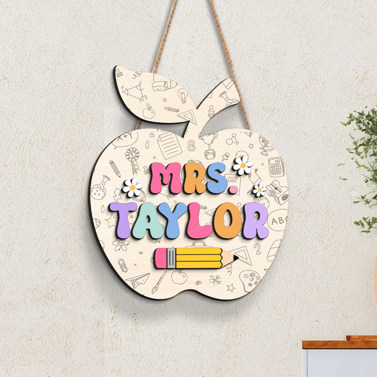 Personalized Teacher Gifts, Teacher Apple Shape Gifts, Teacher Door Hanger, Custom Teacher Sign, Teacher Welcome Sign, Teacher Door Decor