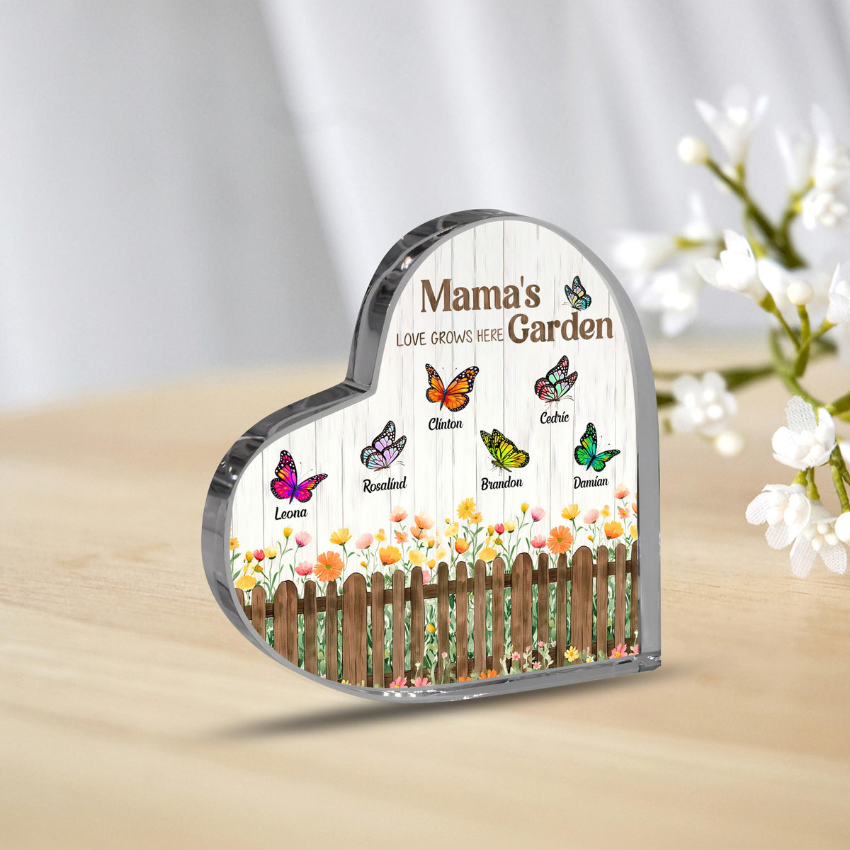 Mom's Garden Heart Acrylic Plaque with Kids Names, Flower Acrylic Plaque, Family Keepsake, Nana s Blessings, Grandma Garden Plaque