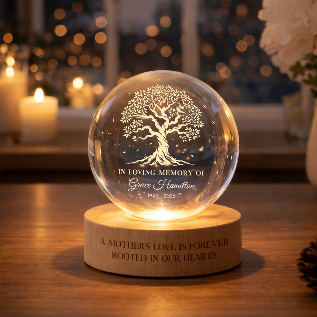 Custom Memorial Ball Night Light, Memorial Tree of Life Crystal Ball, Loss of Mom, Sympathy Gifts, Remembrance,In Loving Memory, Mom Loss