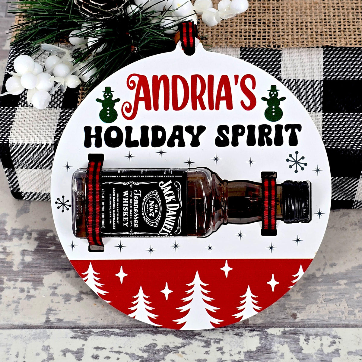 Holiday Spirits Personalized Whiskey Bottle - Christmas Ornament - Christmas Gift For Friends, Family