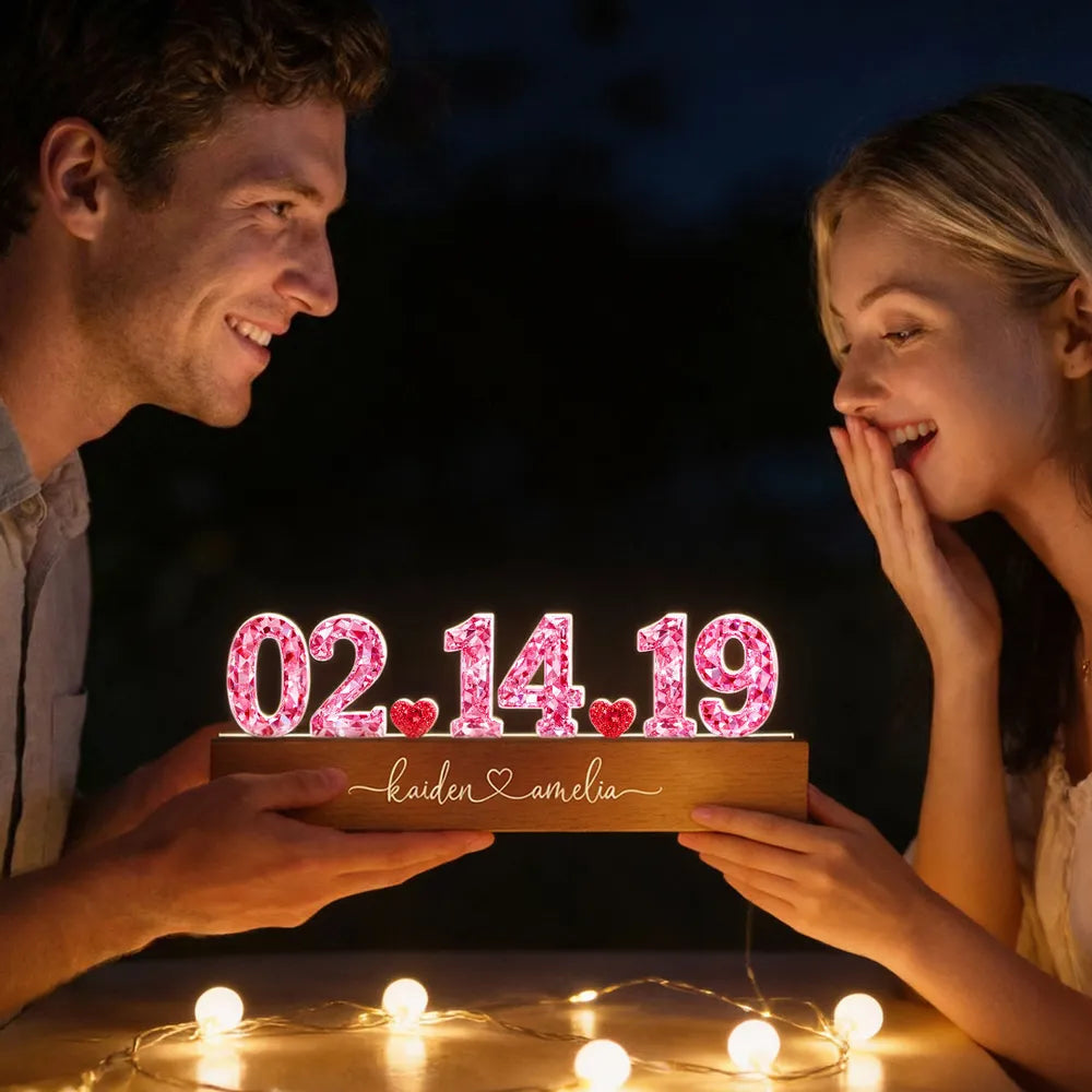 Couple Anniversary Date 3D Crystal Effect - Personalized Acrylic Block LED Night Light - Heartfelt 2026 Gift for Her, Gift for Him