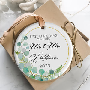 1st Christmas Married Christmas Wreath - Personalized Ornament - Christmas Gift