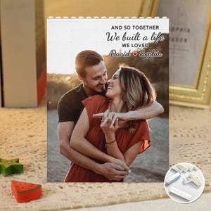 Custom Full Photo With Text - Personalized Building Block Puzzle - Anniversary Gift, Valentine's Day Gift For Couple