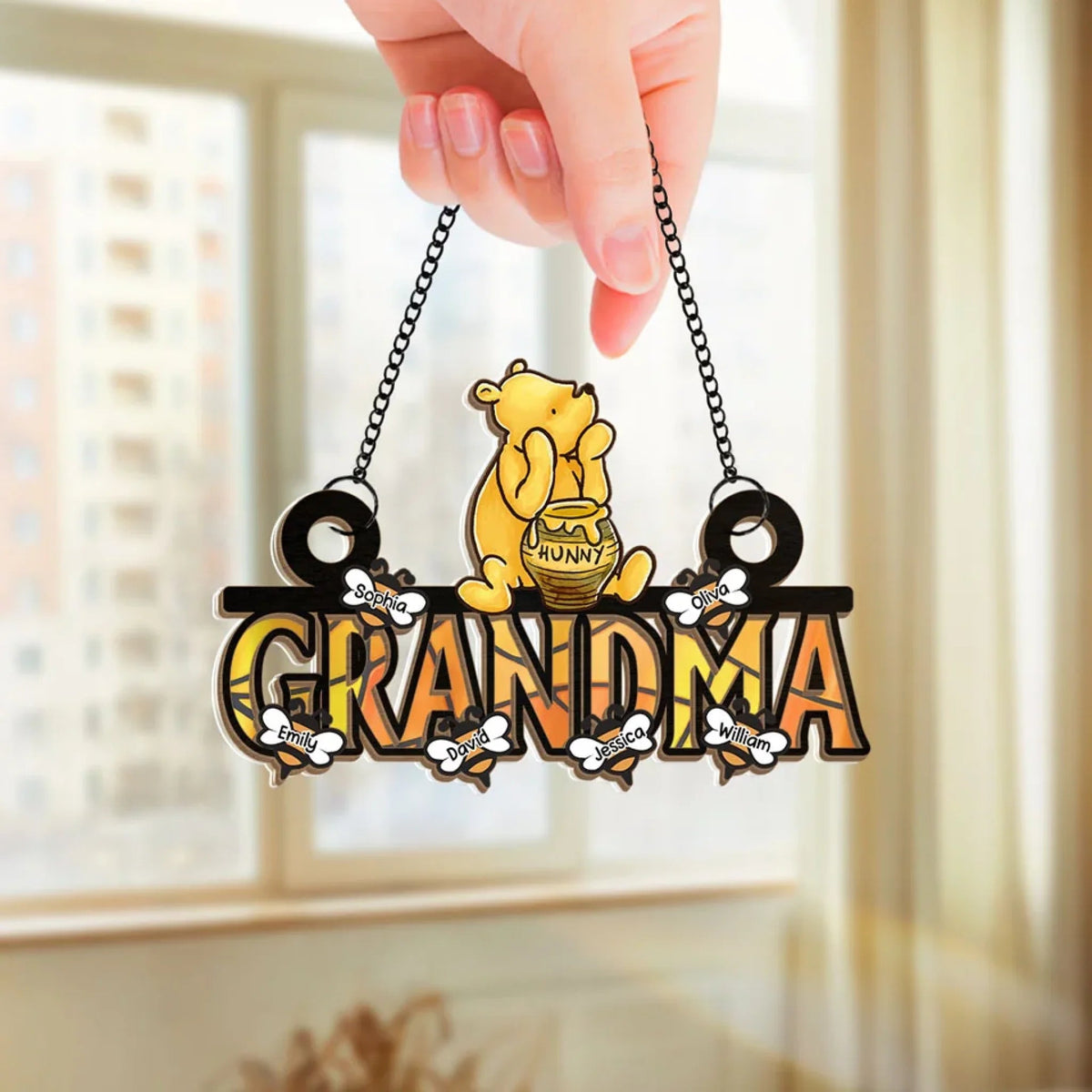 Grandma's Reason To Bee Happy - Personalized Suncatcher Ornament - Window Hanging Decor Gift For Mom, Grandma, Mother's Day Gift