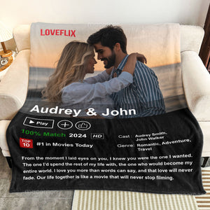 Custom Couples Photo Loveflix Movie Poster - Personalized Blanket - Gift For Couple, Anniversary, Valentine's Day Gift