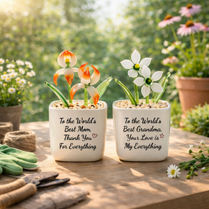 Hand Blown Glass Potted Plants, Personalized Mother's Day Gift for Mom, Mini Glass Flower Pot, Custom Birth Month Glass Flower