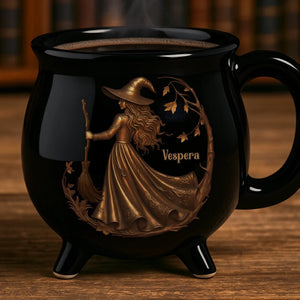 Midnight Witch - Personalized Halloween Black Ceramic Witch Mug - Halloween Gift For Family, Sisters, Friends, Siblings