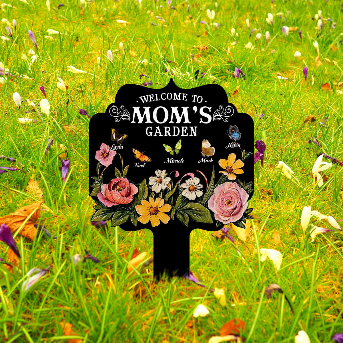 Personalized Garden Sign, Custom Mom's Garden Plaque, Butterfly Name Stake, Outdoor Yard Decor, Flower Sign, Family Gift, Nana's Blessings