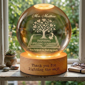 Personalized Teacher Crystal Ball Night Light, Thank You Teacher Gift, Teacher Appreciation Gift, Leaving School Gift, Mentor Gift,Grad Gift
