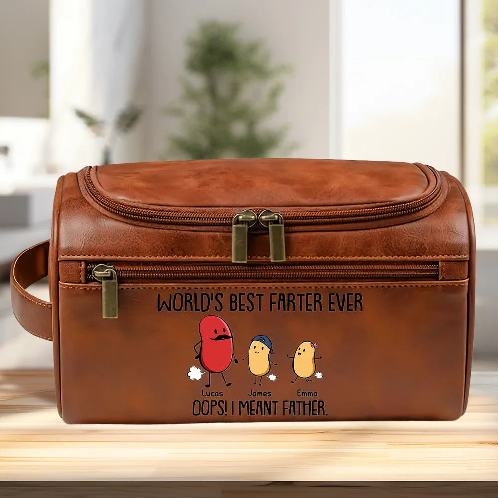 Best Farter Ever I Mean Father - Personalized Leather Toiletry Bag - Gift For Father, Gift For Grandpa, Father's Day Gift